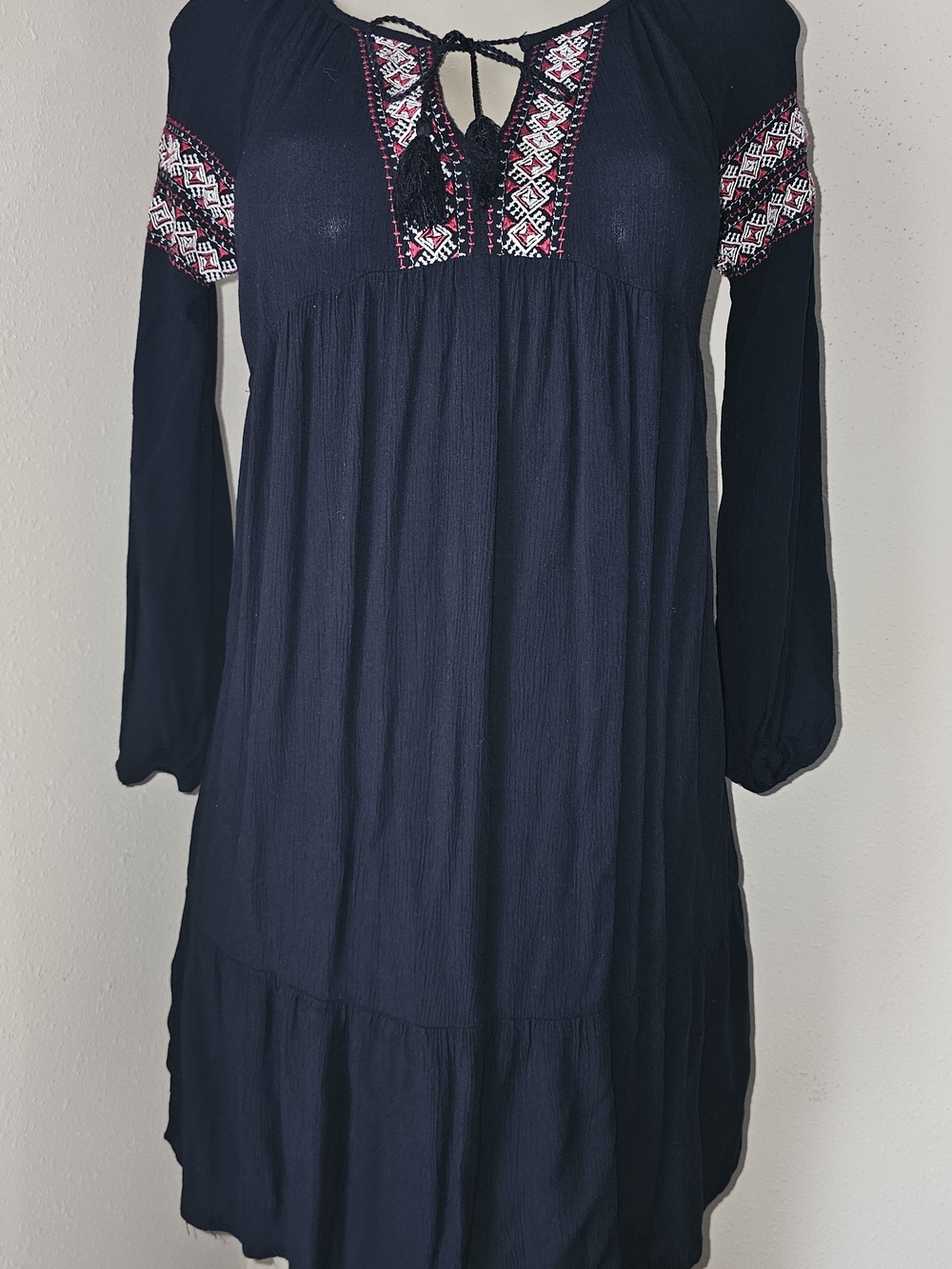 Old Navy Boho Embroidered Navy Long-Sleeve Dress